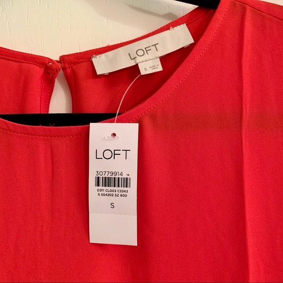 LOFT Tulip Sleeve Peplum Top Red Small - Picture 9 of 11